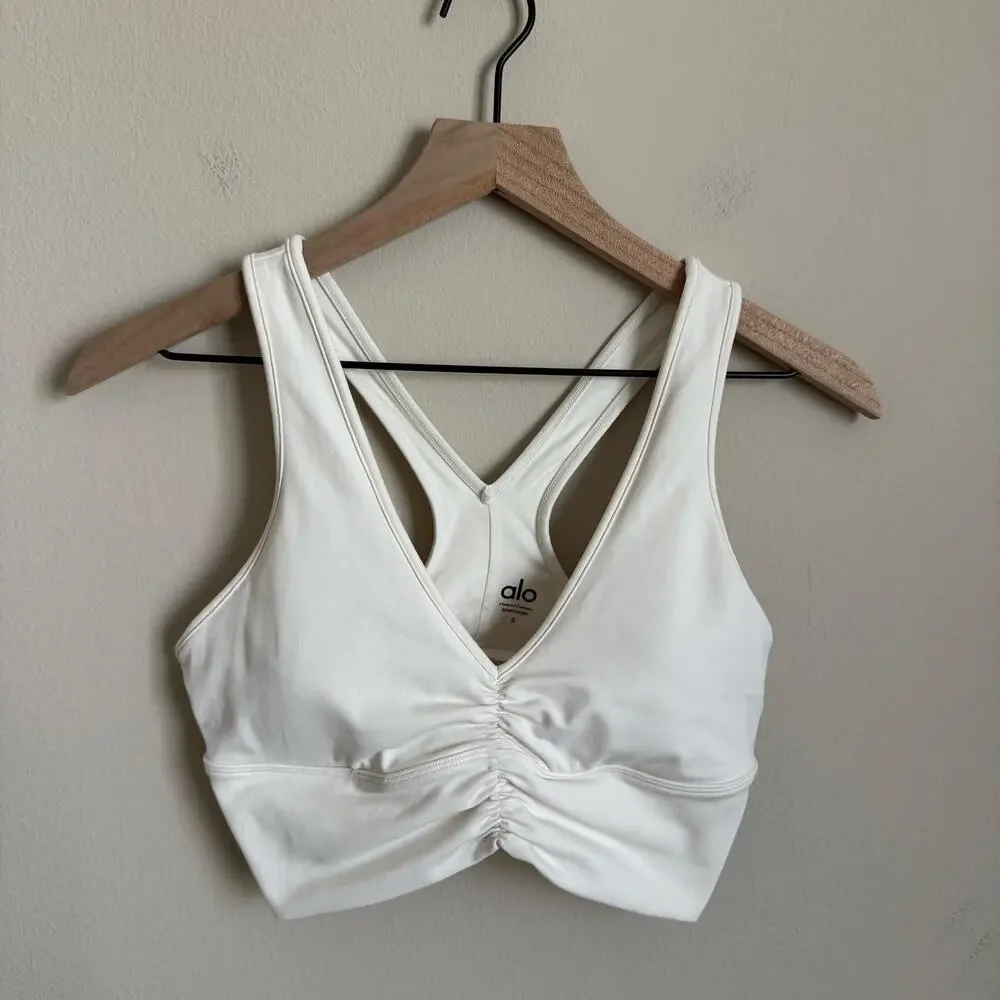 ALO Women Wild Thing Sport Bra Size Small Cream White Workout Yoga Light Support